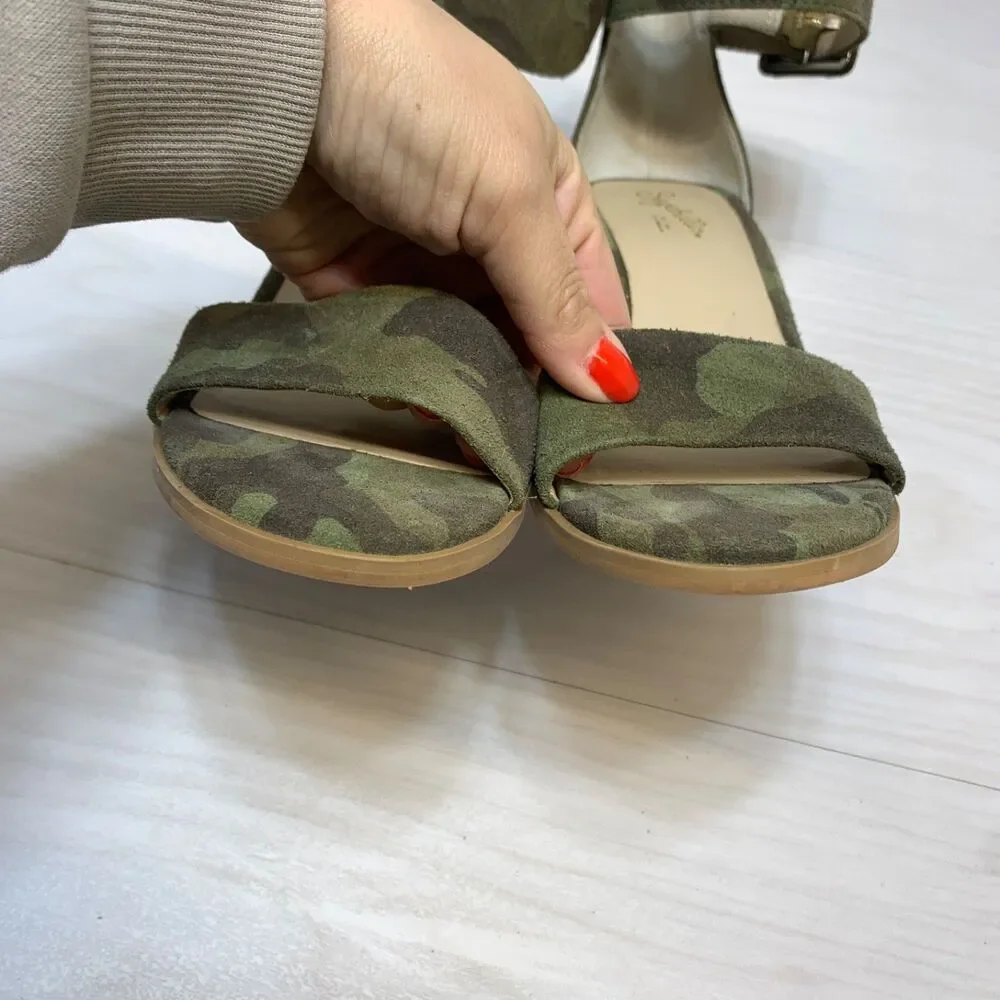 Seychelles Cloud Nine Camo Wedge‎ Heels Sandals Leather Womens 7.5 Green